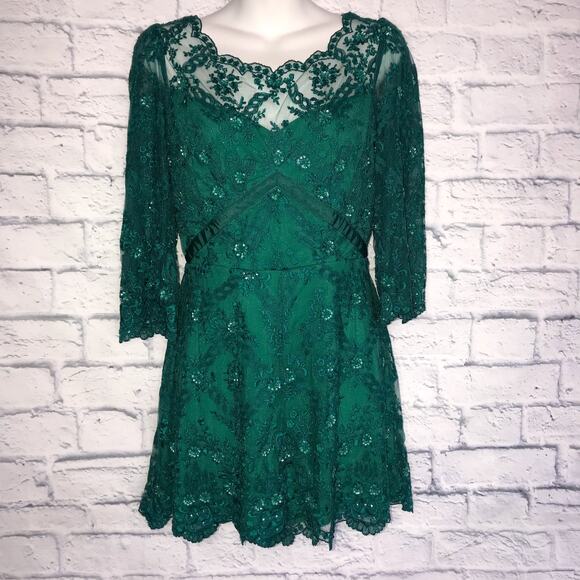 Emerald Free People Sequin Lace Romper - Picture 1 of 11